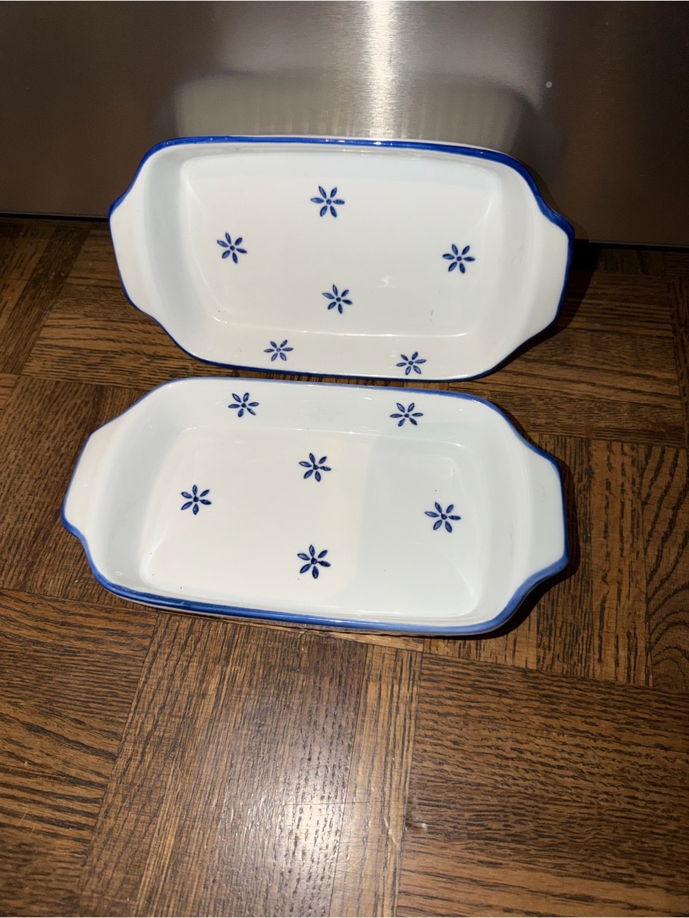 White and Blue Floral Ceramic Serving Dishes - Set of 2